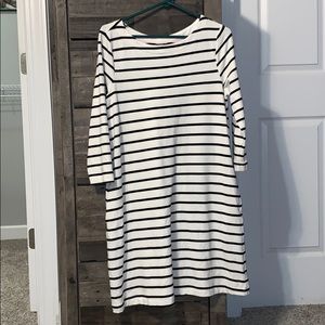 Cream and black striped dress.